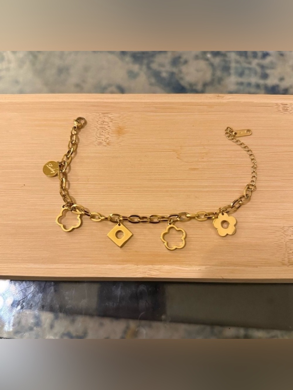 Gold Stainless Steel Clover Charm Bracelet